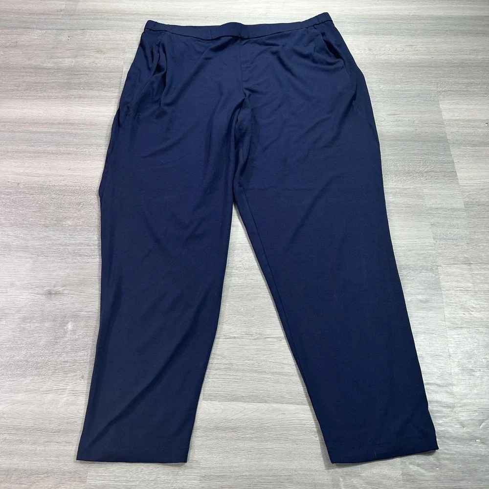 Eileen Fisher Pants Womens L Blue Jersey Knit Pull On Relaxed Stretch - Picture 1 of 12